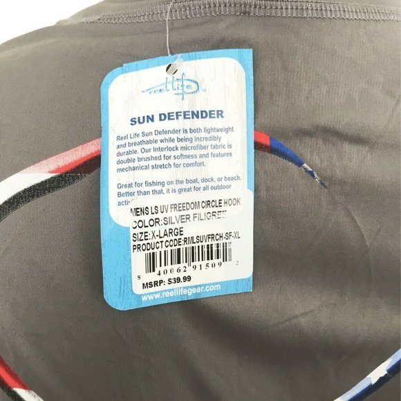 SOLD🔥NWT Reel Life LS T-Shirt Gray Patriotic Hook - Picture 5 of 8
